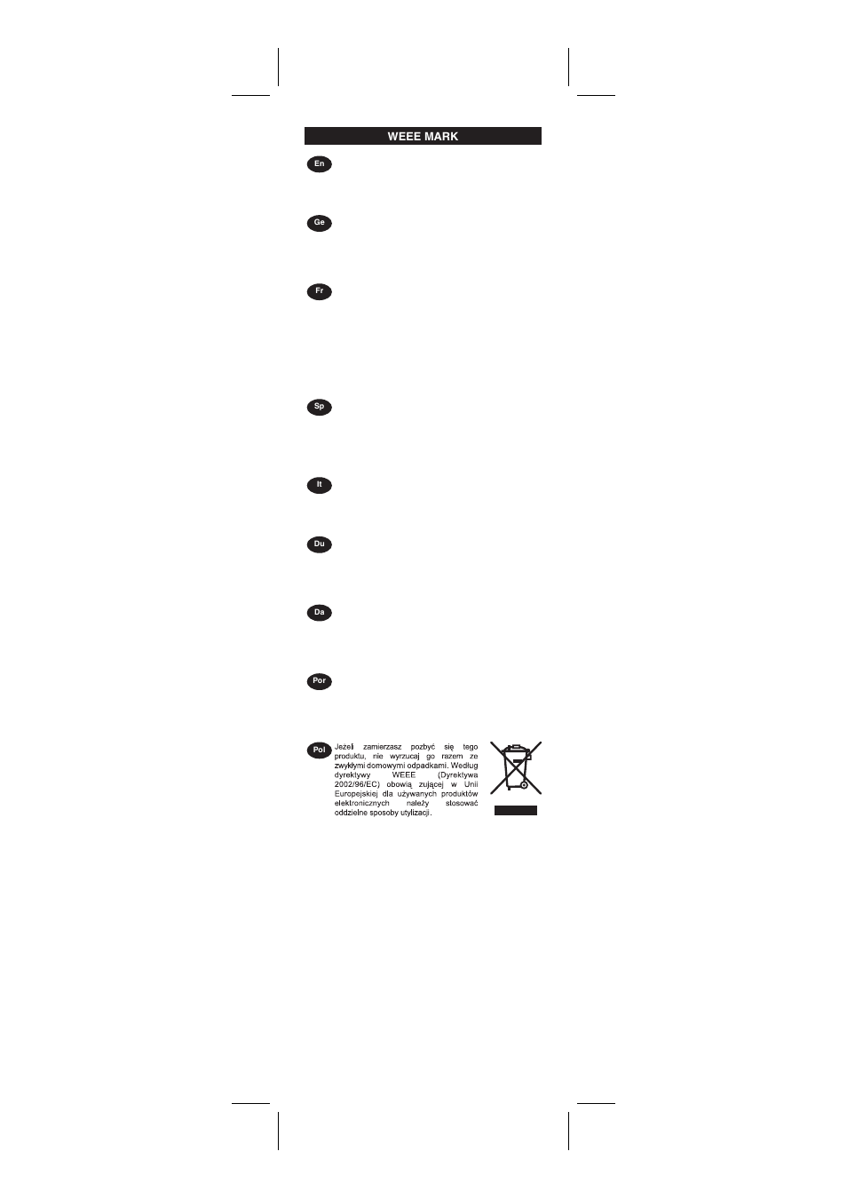 Weee mark | CITIZEN CDC-112 User Manual | Page 2 / 16