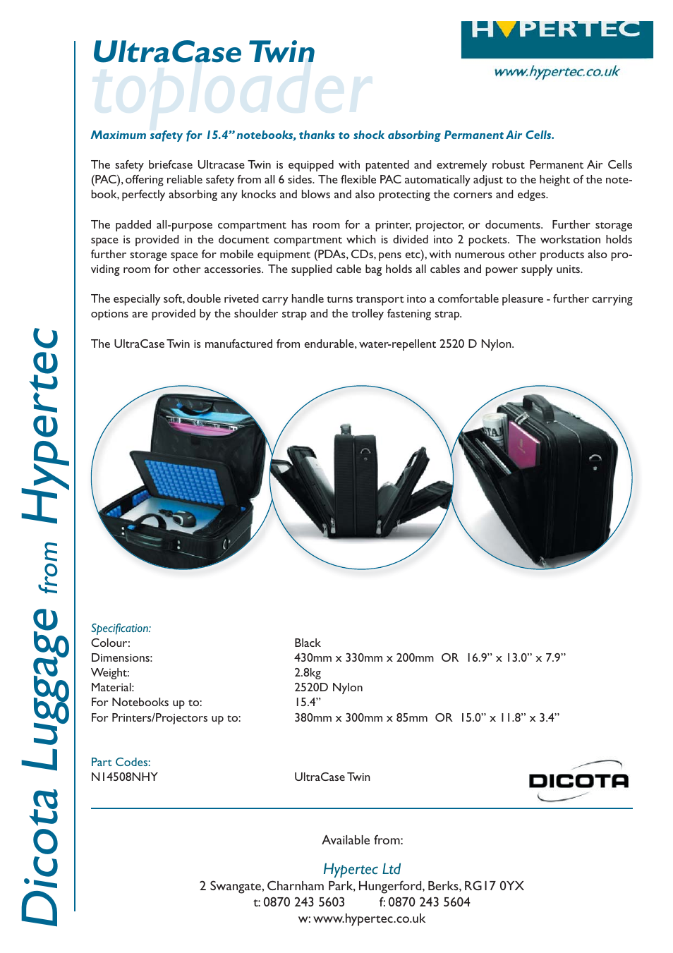 Hypertec Dicota Luggage N14508NHY User Manual | 1 page