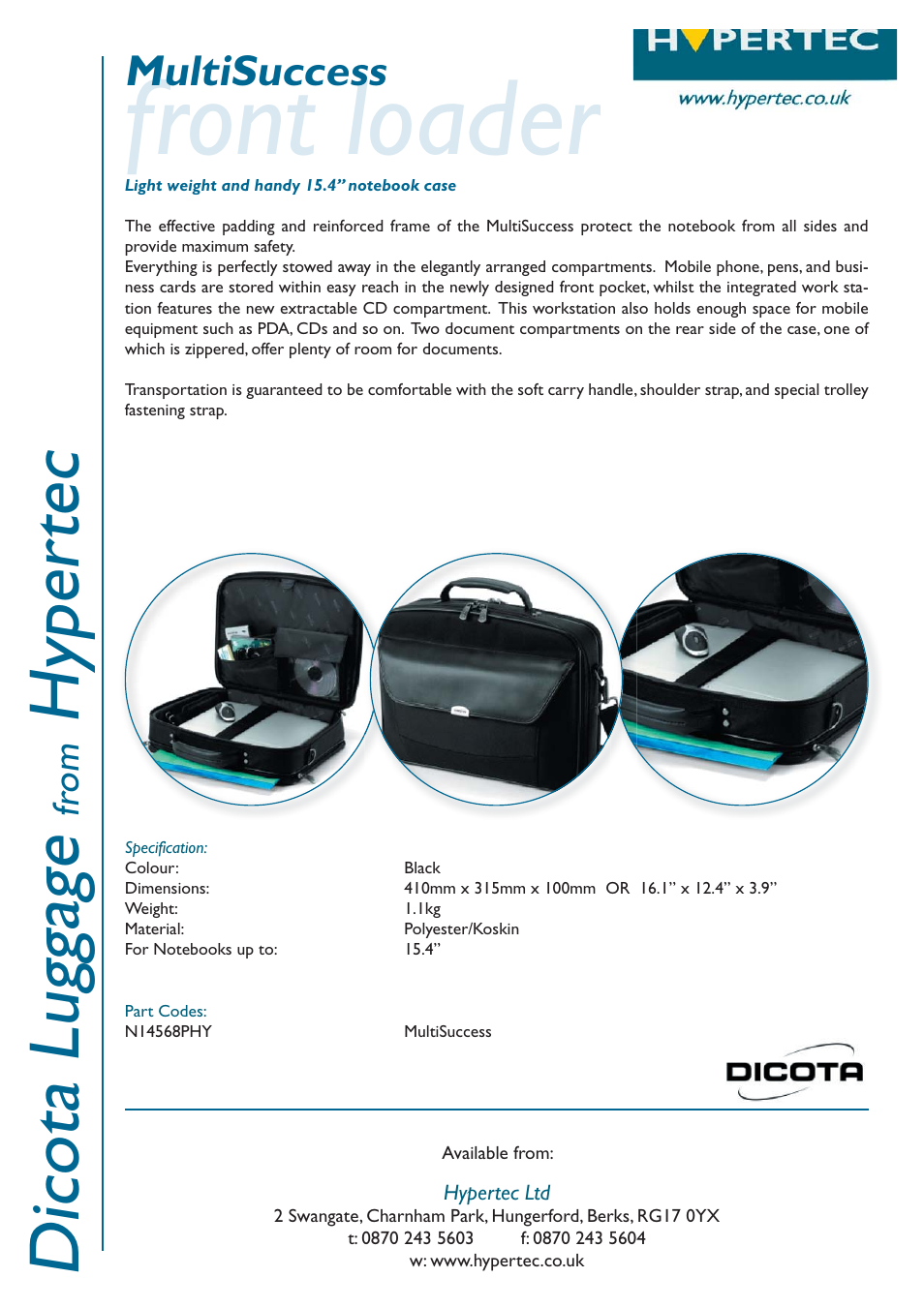 Hypertec Dicota Luggage N14568PHY User Manual | 1 page