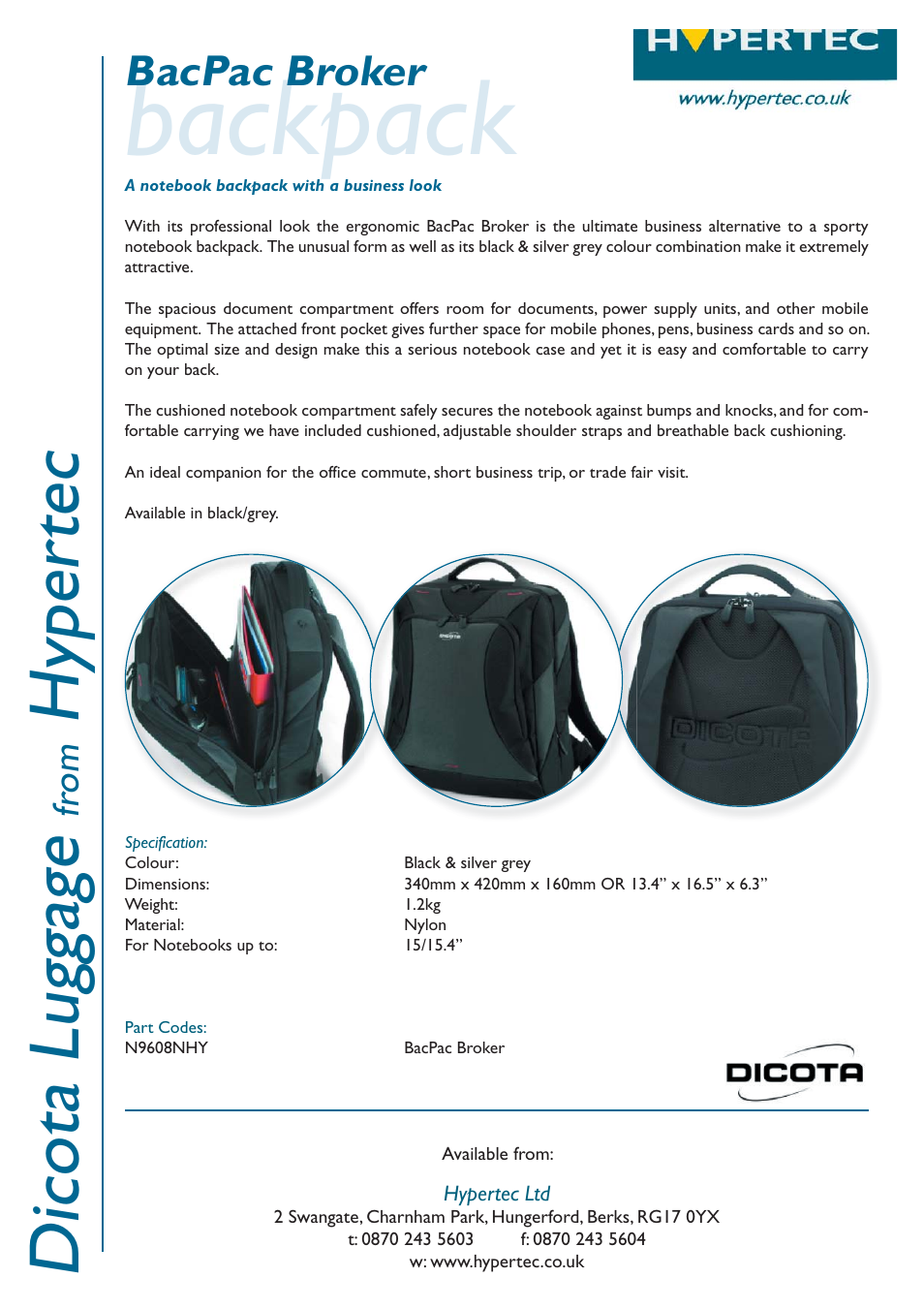 Hypertec BacPac Broker N9608NHY User Manual | 1 page