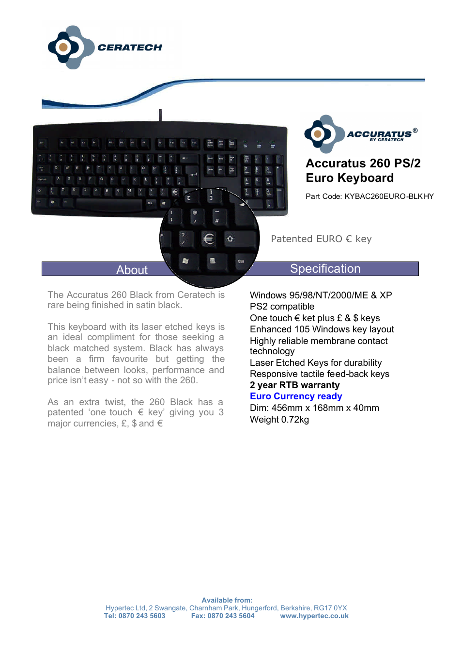 Hypertec Accuratus 260 PS/2 User Manual | 1 page