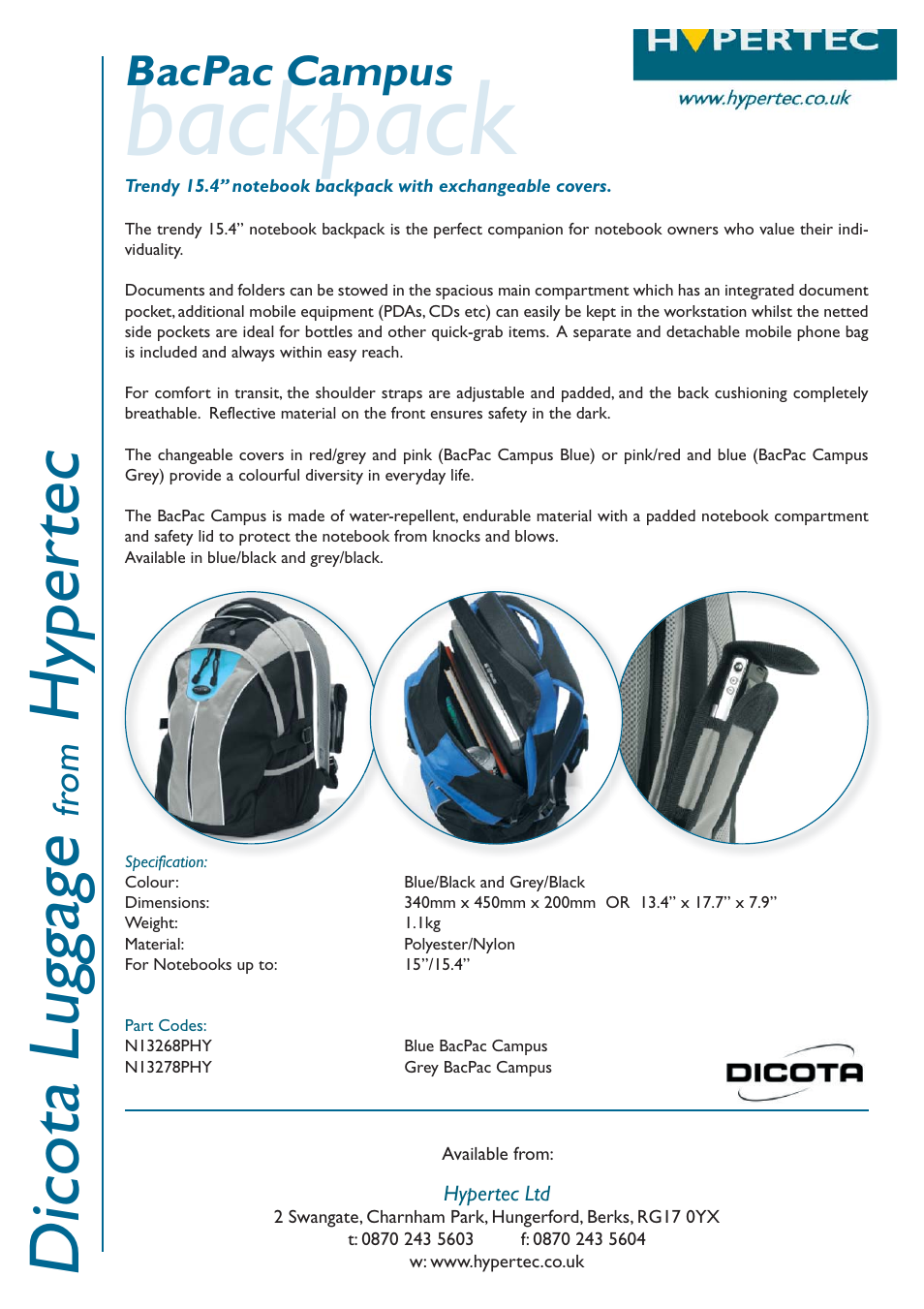 Hypertec Blue BacPac Campus N13268PHY User Manual | 1 page