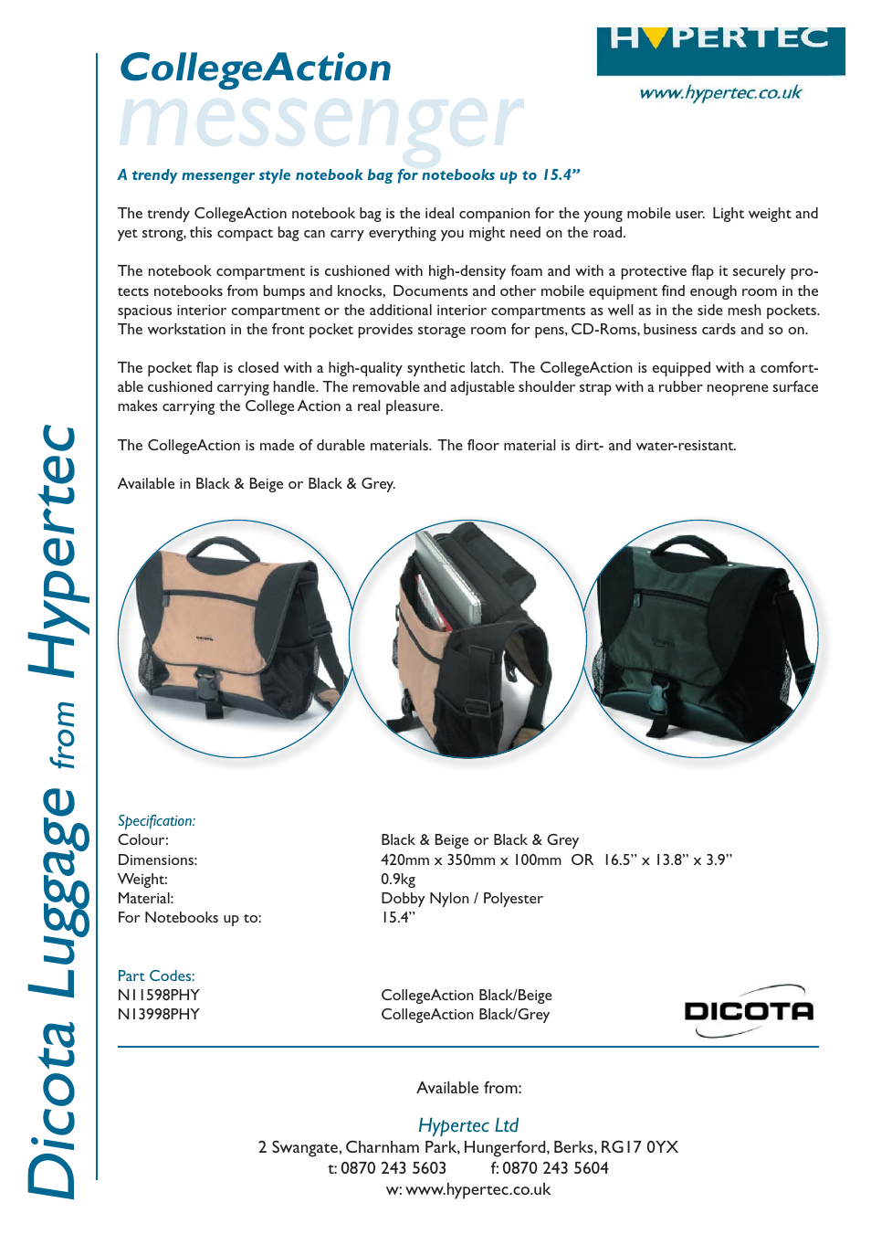 Hypertec Messenger N11598PHY User Manual | 1 page