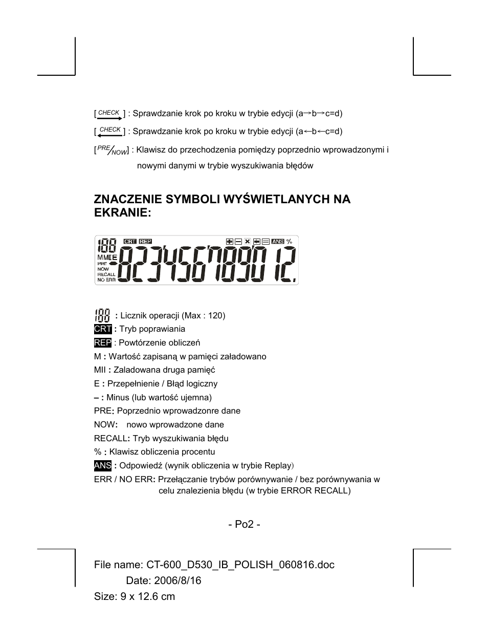 Znaczenie symboli wyświetlanych na ekranie | CITIZEN CT-600J User Manual | Page 21 / 48