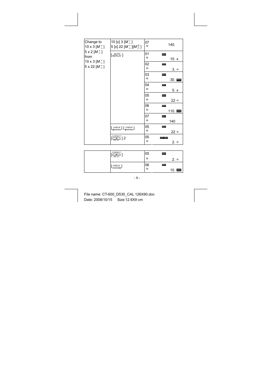 10 [x] 3 [ m, 5 [x] 22 [ m, X 02 | X 05, Change to 10 x 3 [ m, 5 x 2 [ m, 5 x 22 [ m | CITIZEN CT-600J User Manual | Page 38 / 48