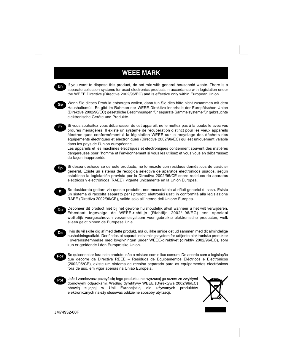 Weee mark | CITIZEN CT-600J User Manual | Page 47 / 48