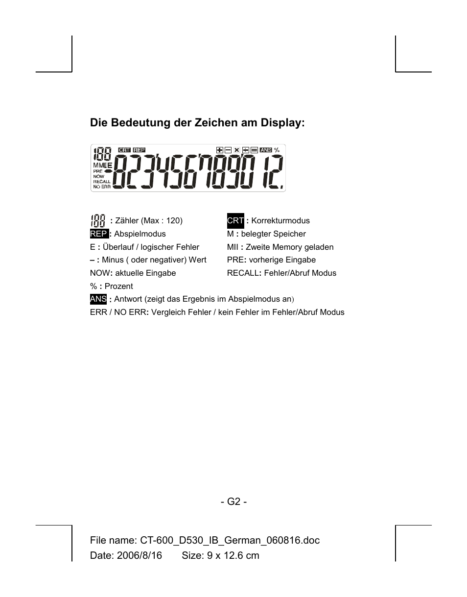 Die bedeutung der zeichen am display | CITIZEN CT-600J User Manual | Page 9 / 48
