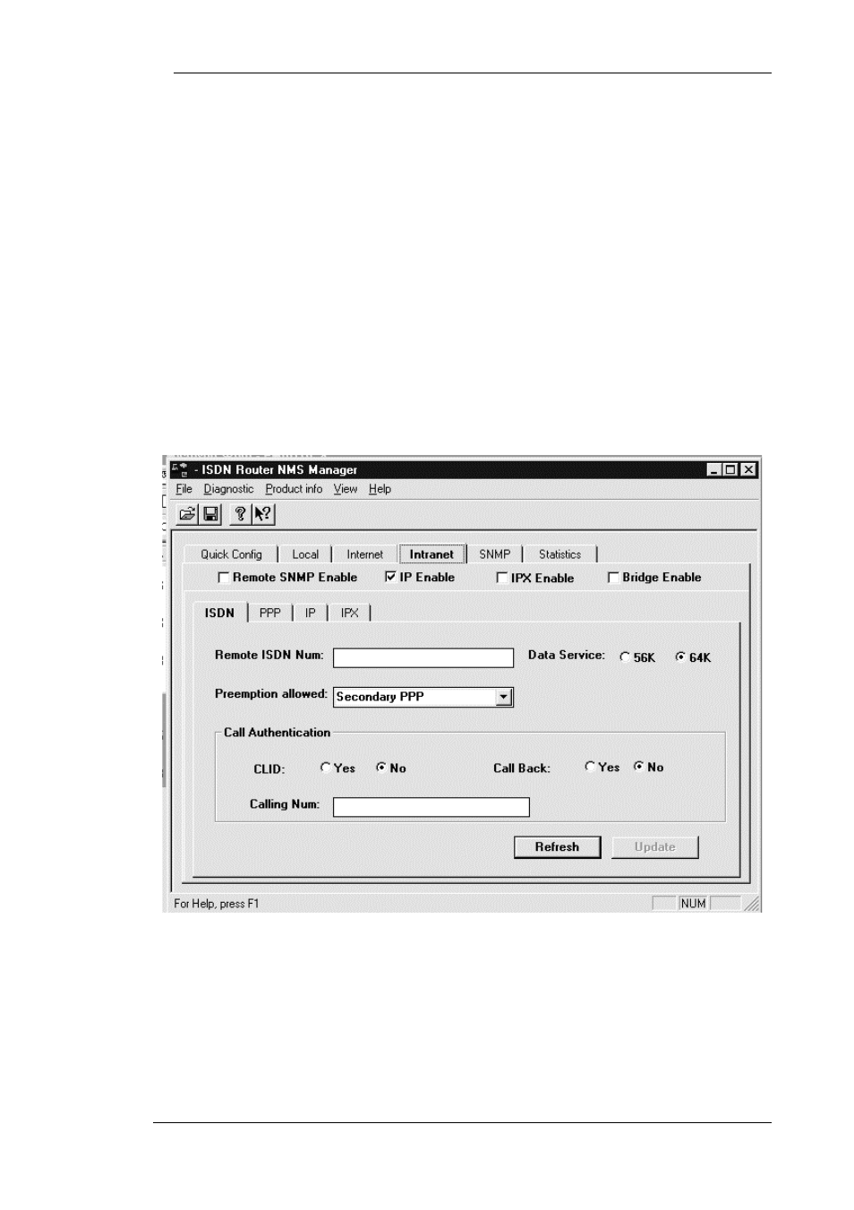 >1 util, >0 idle, Intranet ip menu | Remote snmp enable, Ip enable | Hypertec ISDN 10T Router User Manual | Page 55 / 74