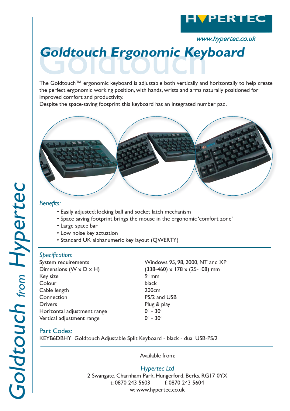 Hypertec Goldtouch Ergonomic Keyboard KEYB6DBHY User Manual | 1 page