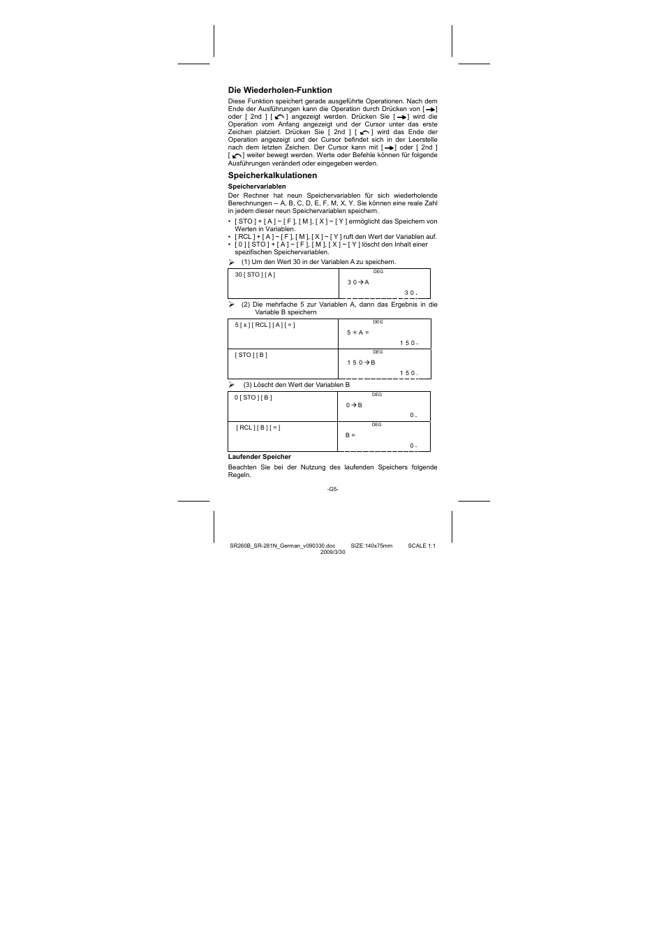 Die wiederholen-funktion, Speicherkalkulationen | CITIZEN SR-281N User Manual | Page 106 / 339