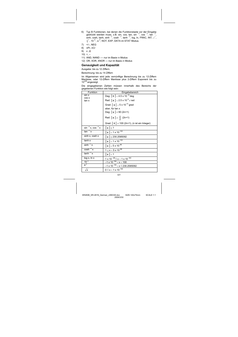 Genauigkeit und kapazität | CITIZEN SR-281N User Manual | Page 108 / 339
