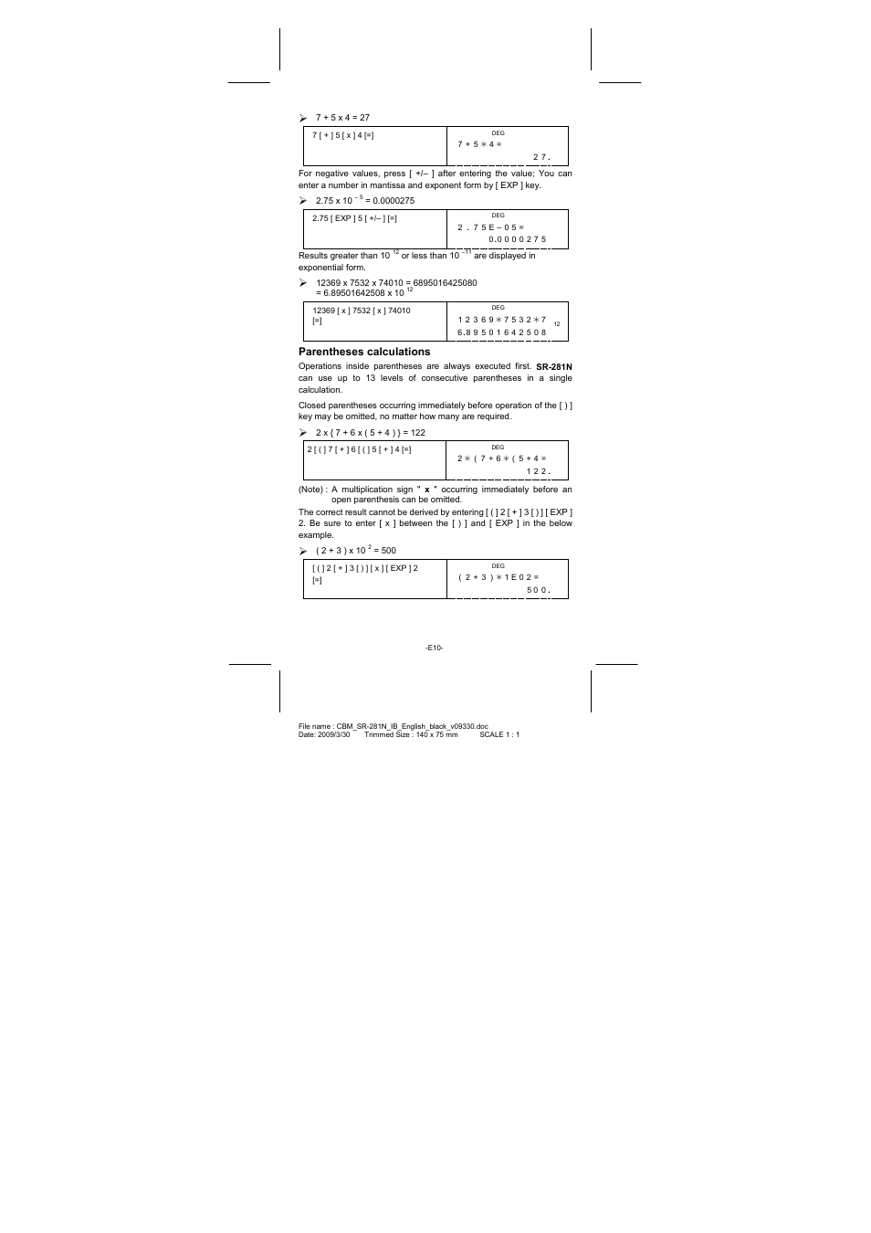 Parentheses calculations | CITIZEN SR-281N User Manual | Page 11 / 339