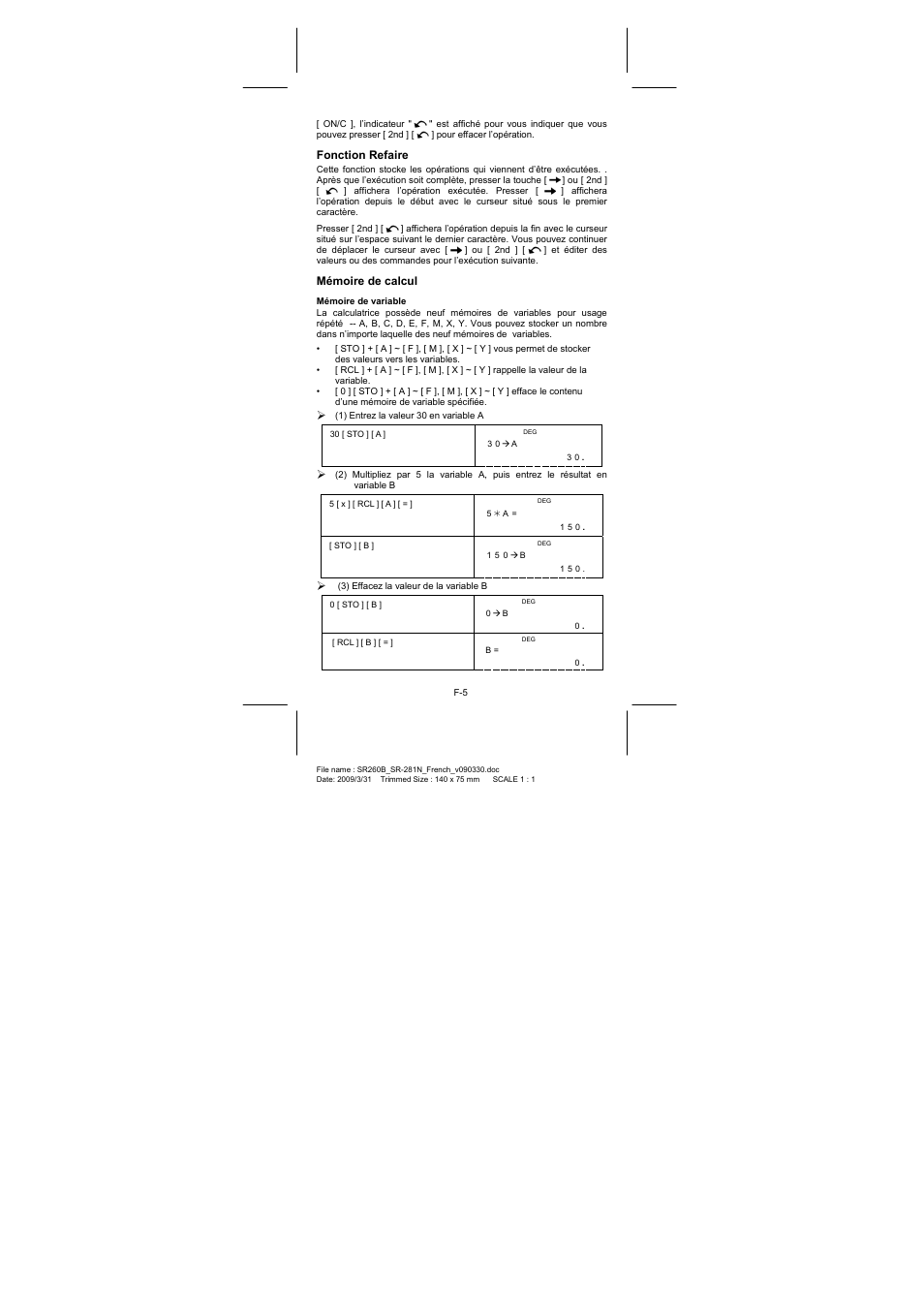 Fonction refaire, Mémoire de calcul | CITIZEN SR-281N User Manual | Page 139 / 339