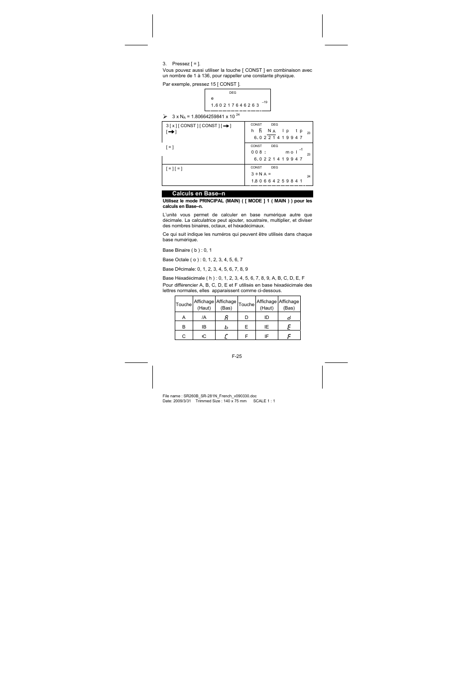 Calculs en base–n | CITIZEN SR-281N User Manual | Page 159 / 339