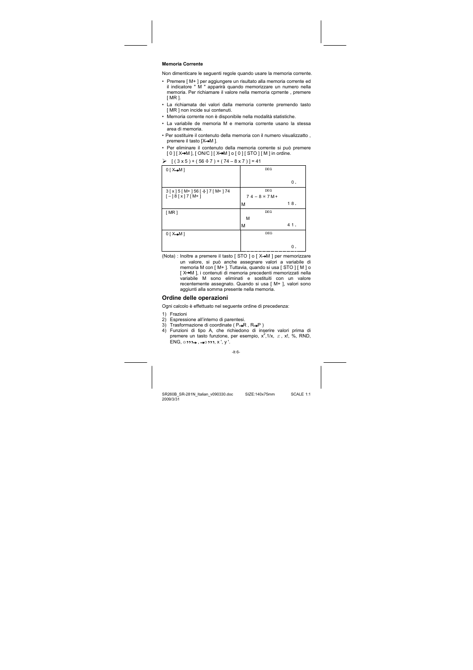 Ordine delle operazioni | CITIZEN SR-281N User Manual | Page 174 / 339