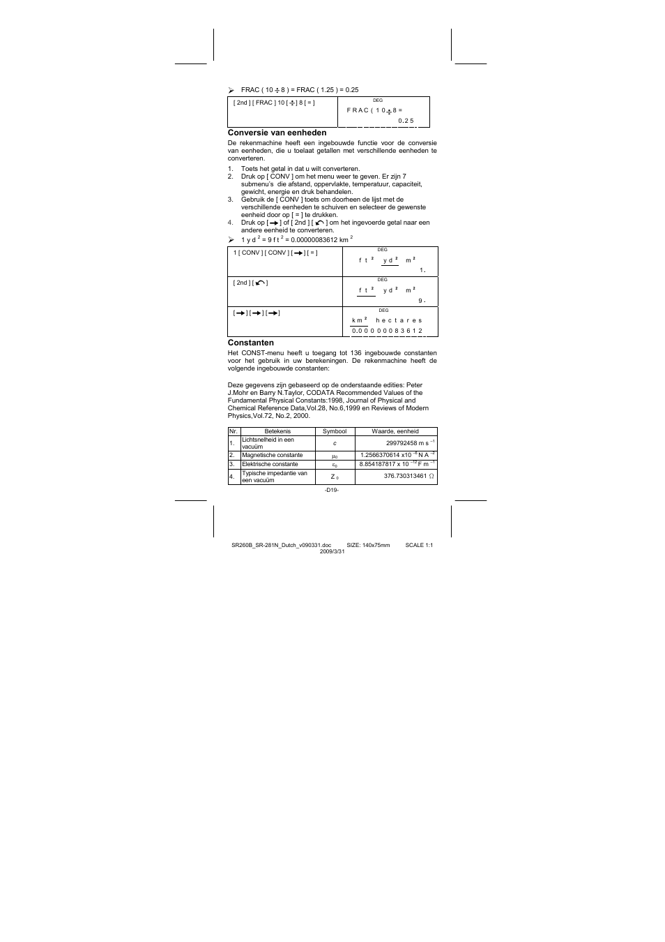 Conversie van eenheden, Constanten | CITIZEN SR-281N User Manual | Page 221 / 339