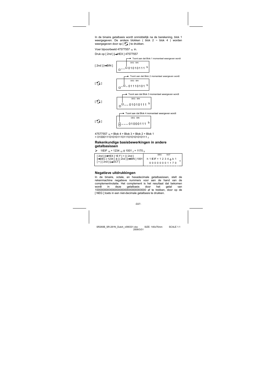 Negatieve uitdrukkingen | CITIZEN SR-281N User Manual | Page 229 / 339