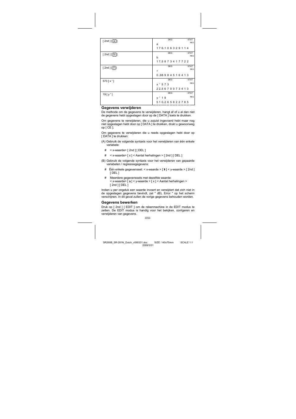Gegevens verwijderen, Gegevens bewerken | CITIZEN SR-281N User Manual | Page 234 / 339