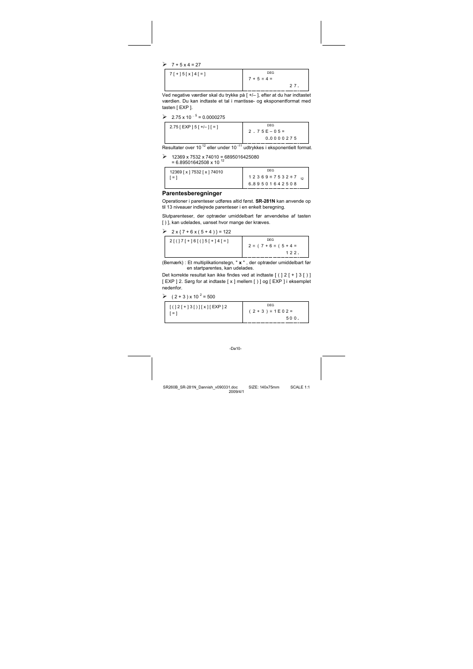 Parentesberegninger | CITIZEN SR-281N User Manual | Page 246 / 339
