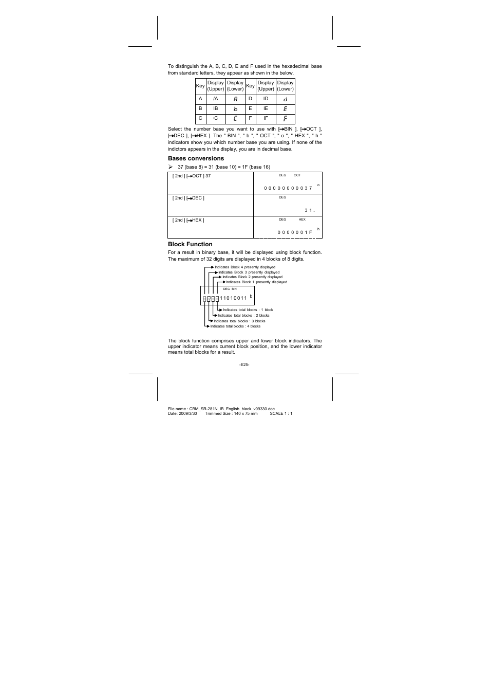 Bases conversions, Block function | CITIZEN SR-281N User Manual | Page 26 / 339
