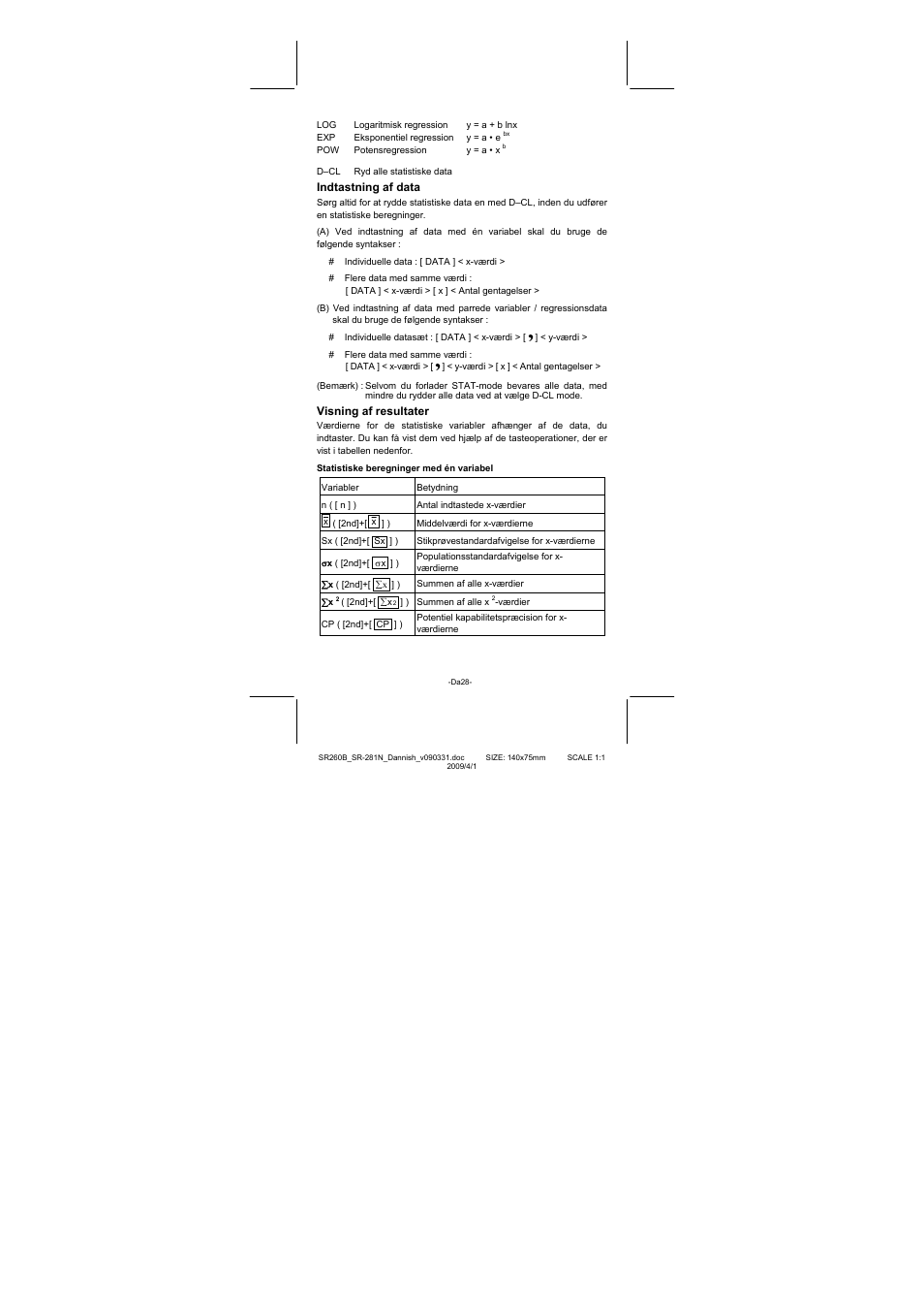 Indtastning af data, Visning af resultater | CITIZEN SR-281N User Manual | Page 264 / 339