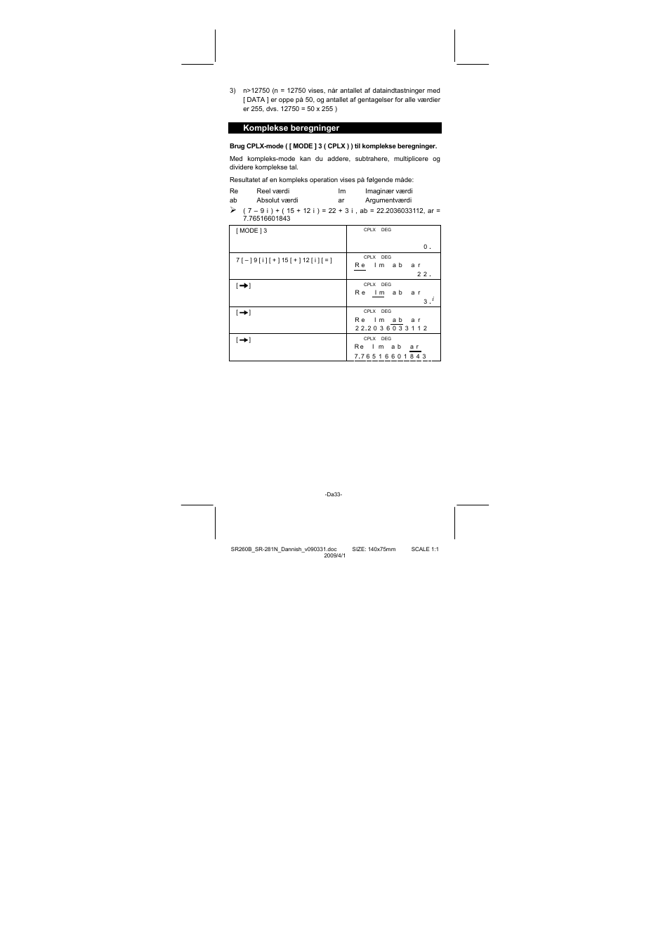 Komplekse beregninger | CITIZEN SR-281N User Manual | Page 269 / 339