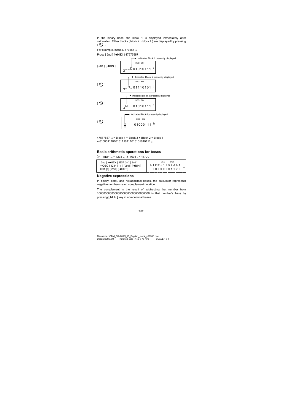 Basic arithmetic operations for bases, Negative expressions | CITIZEN SR-281N User Manual | Page 27 / 339