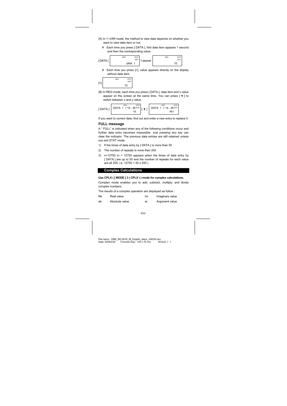 Full message, Complex calculations | CITIZEN SR-281N User Manual | Page 33 / 339