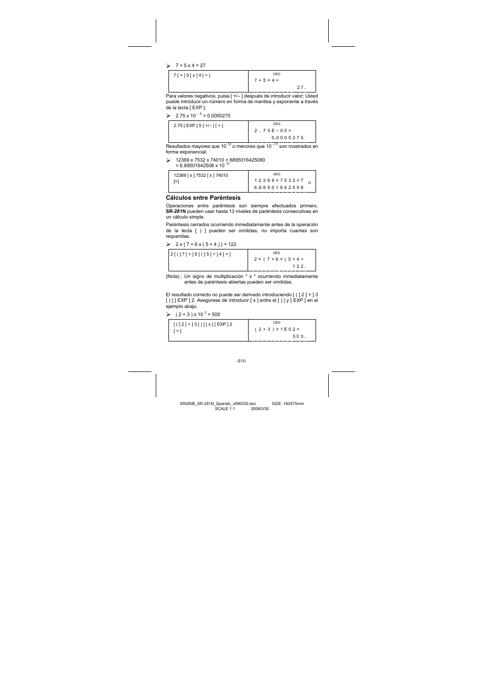 Cálculos entre paréntesis | CITIZEN SR-281N User Manual | Page 44 / 339
