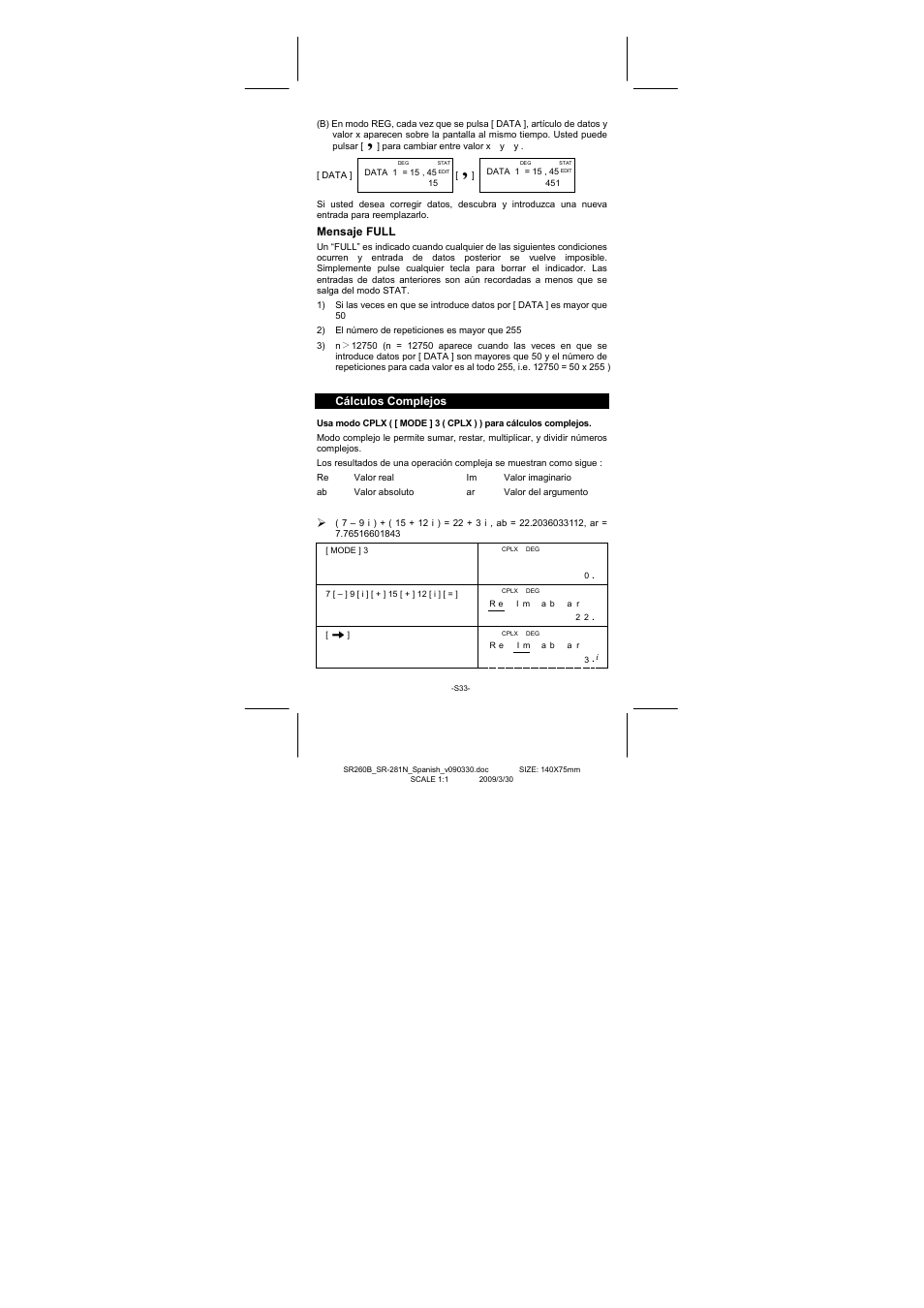 Mensaje full, Cálculos complejos | CITIZEN SR-281N User Manual | Page 67 / 339