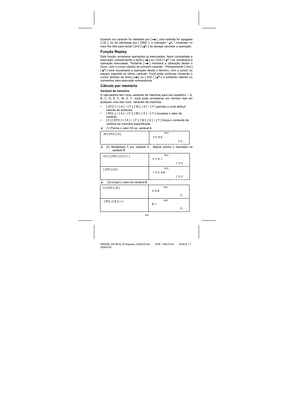 Função replay, Cálculo por memória | CITIZEN SR-281N User Manual | Page 73 / 339