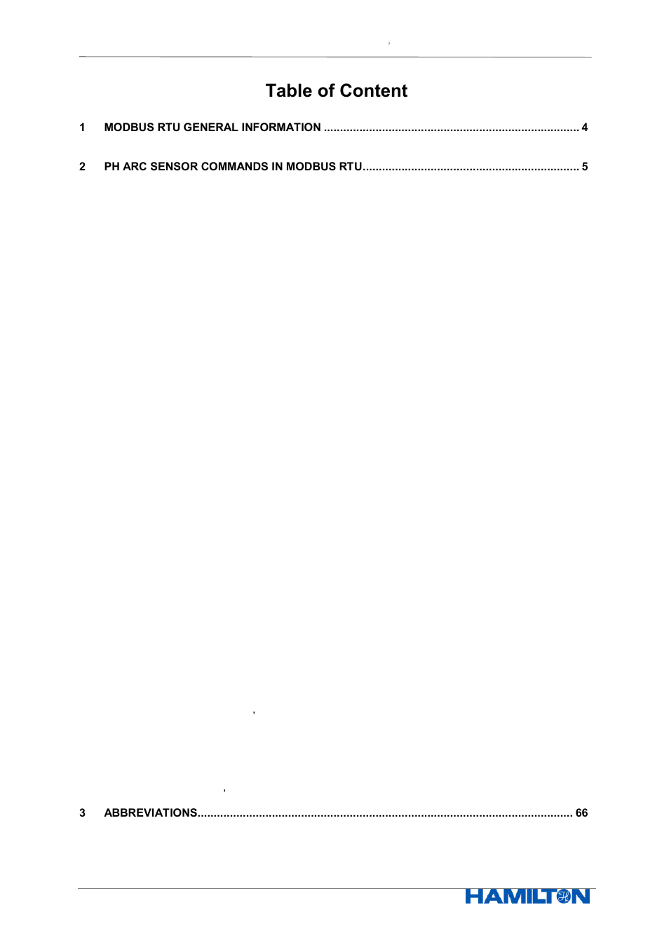 Table of content | Hamilton Electronics EPHUM011 User Manual | Page 3 / 67
