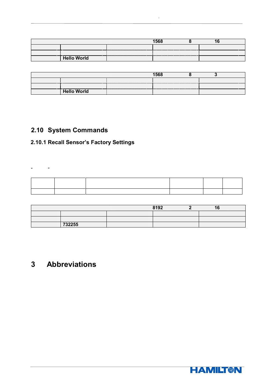3abbreviations, 10 system commands | Hamilton Electronics EPHUM011 User Manual | Page 66 / 67