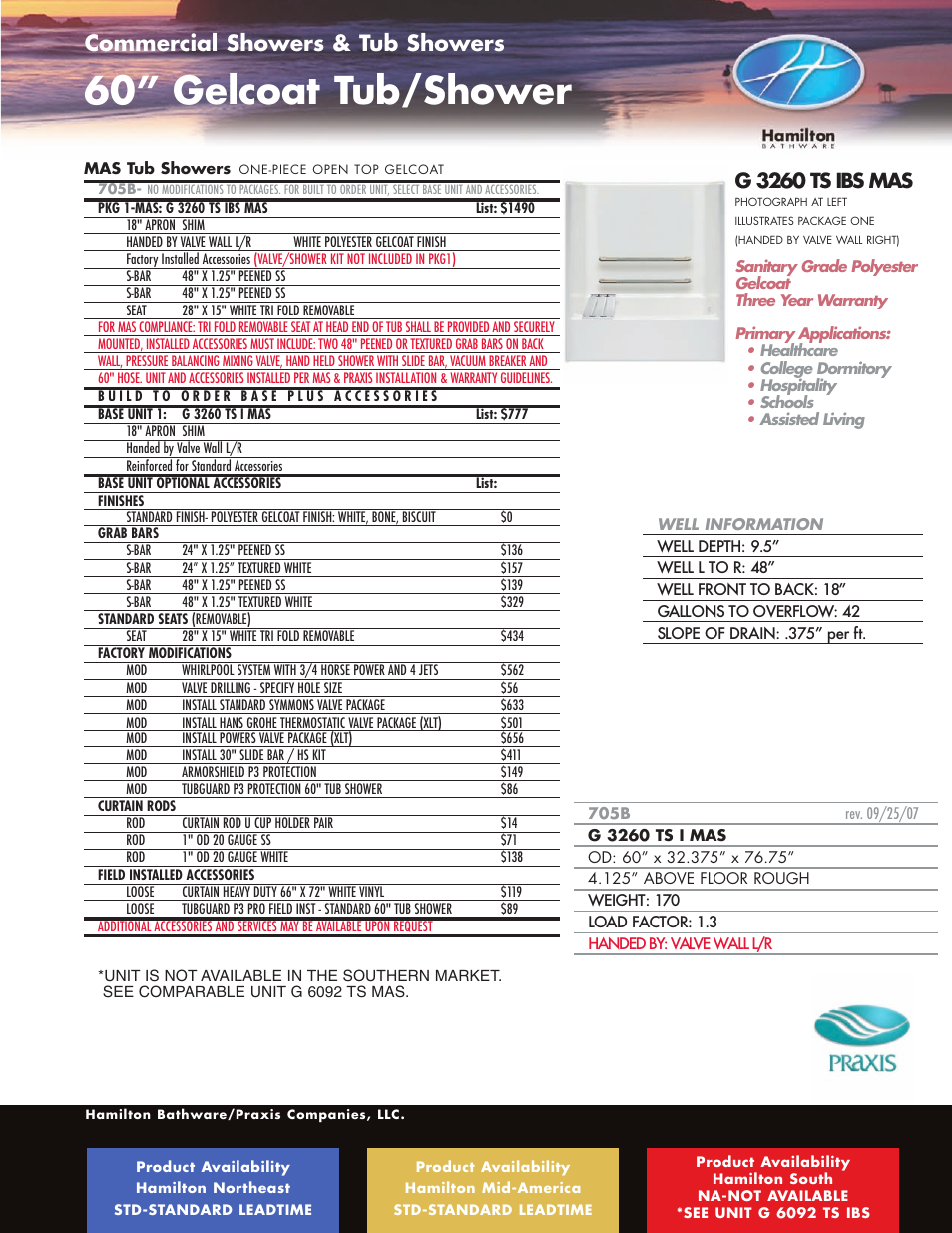 60” gelcoat tub/shower, Commercial showers & tub showers, G 3260 ts ibs mas | Hamilton Electronics A 6436 IBS User Manual | Page 23 / 68