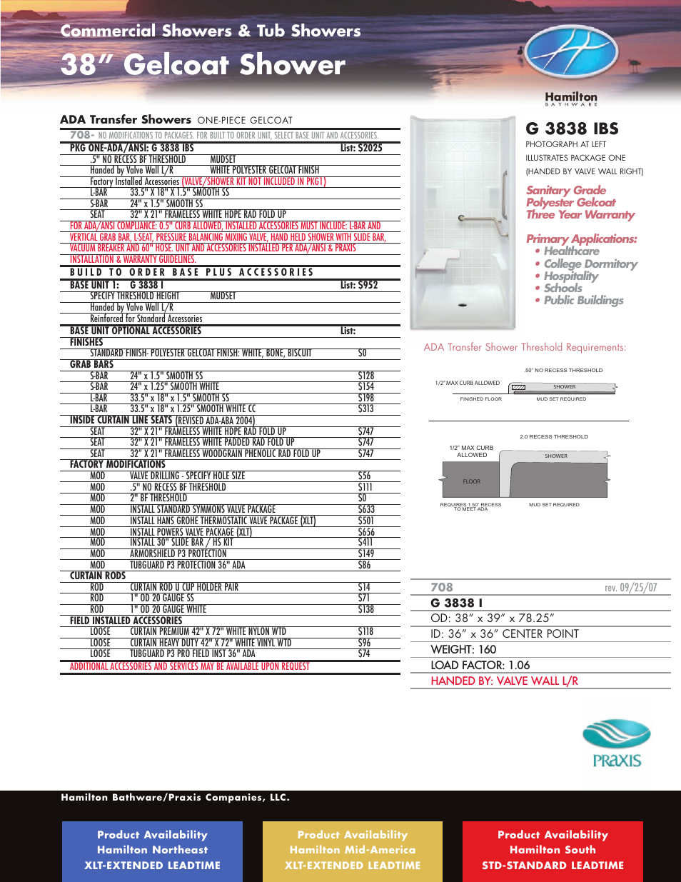 38” gelcoat shower, G 3838 ibs, Commercial showers & tub showers | Hamilton Electronics A 6436 IBS User Manual | Page 33 / 68