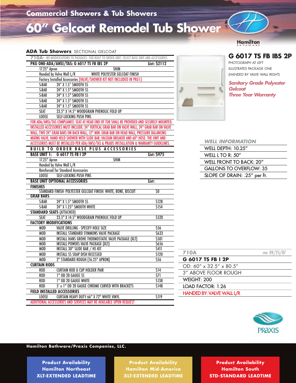 60” gelcoat remodel tub shower, Commercial showers & tub showers | Hamilton Electronics A 6436 IBS User Manual | Page 39 / 68