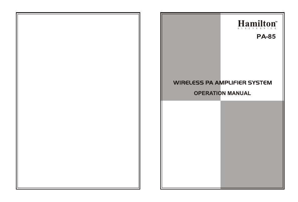 Hamilton Electronics PA-85 User Manual | 5 pages