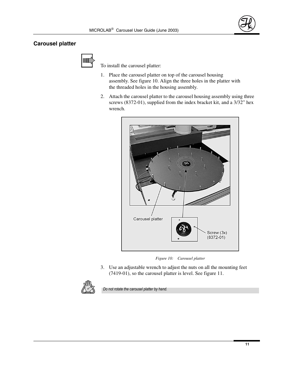 Carousel platter, Figure 10: carousel platter | Hamilton Electronics MICROLAB 8534-01 User Manual | Page 13 / 33