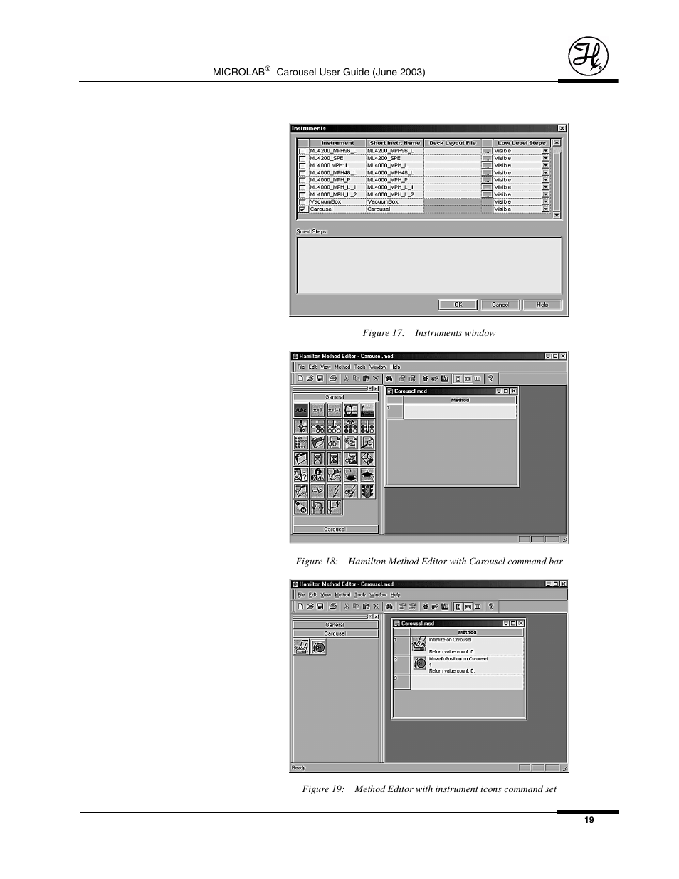 Figure 17: instruments window, Figure 17), S (figure 18), but | Figure 19 | Hamilton Electronics MICROLAB 8534-01 User Manual | Page 21 / 33