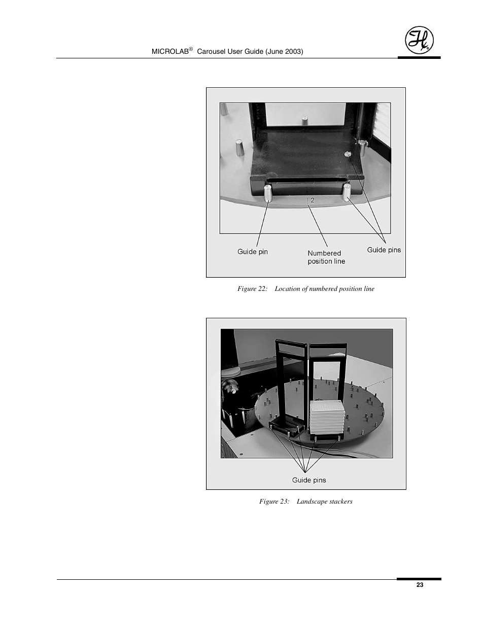 Figure 22: location of numbered position line, Figure 23: landscape stackers | Hamilton Electronics MICROLAB 8534-01 User Manual | Page 25 / 33