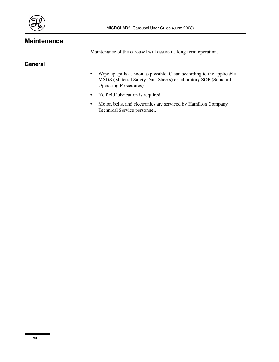 Maintenance, General | Hamilton Electronics MICROLAB 8534-01 User Manual | Page 26 / 33