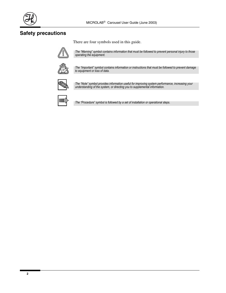 Safety precautions | Hamilton Electronics MICROLAB 8534-01 User Manual | Page 4 / 33