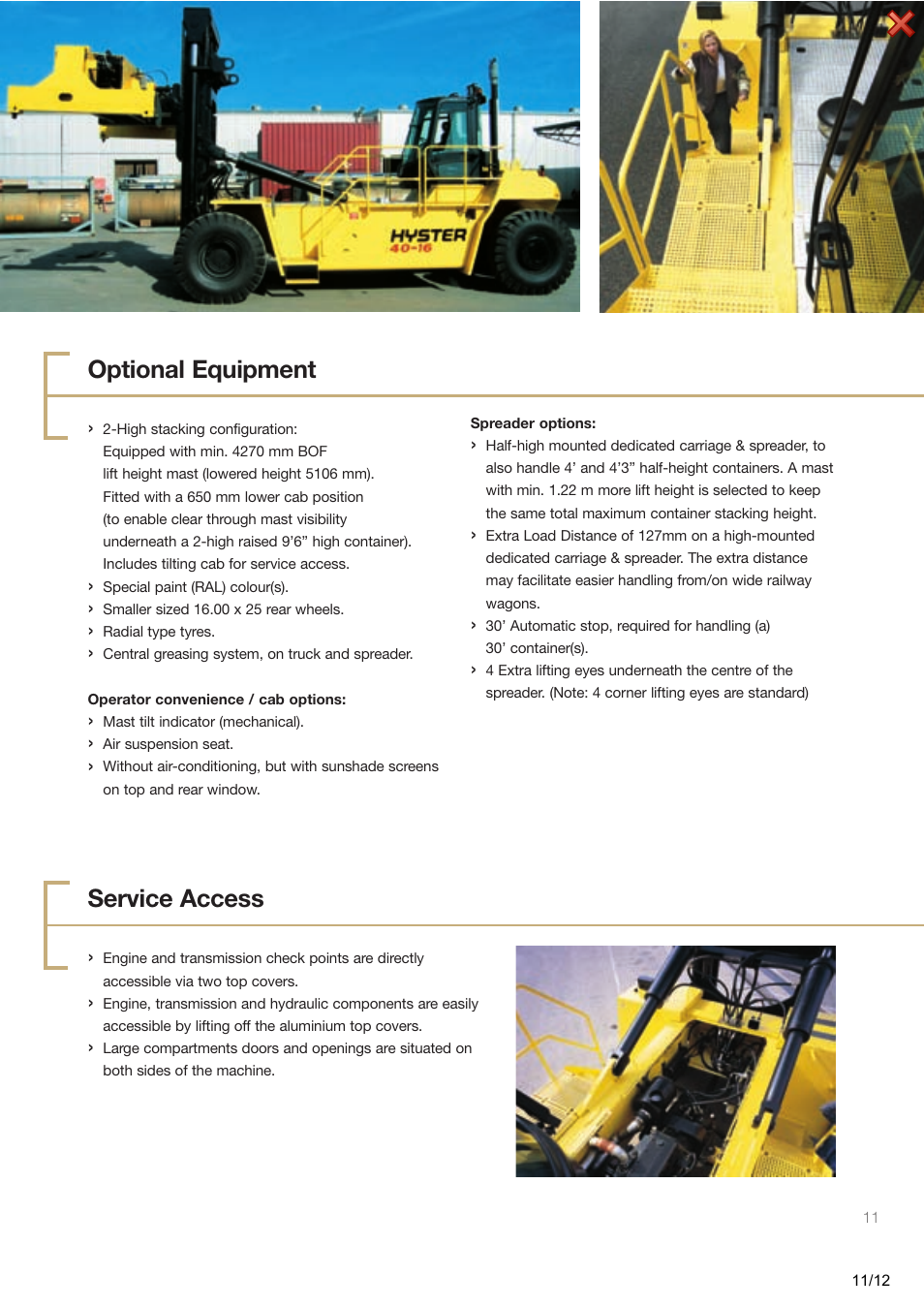 Service access, Optional equipment | Hyster H40.00-50.00XM-16CH User Manual | Page 11 / 12