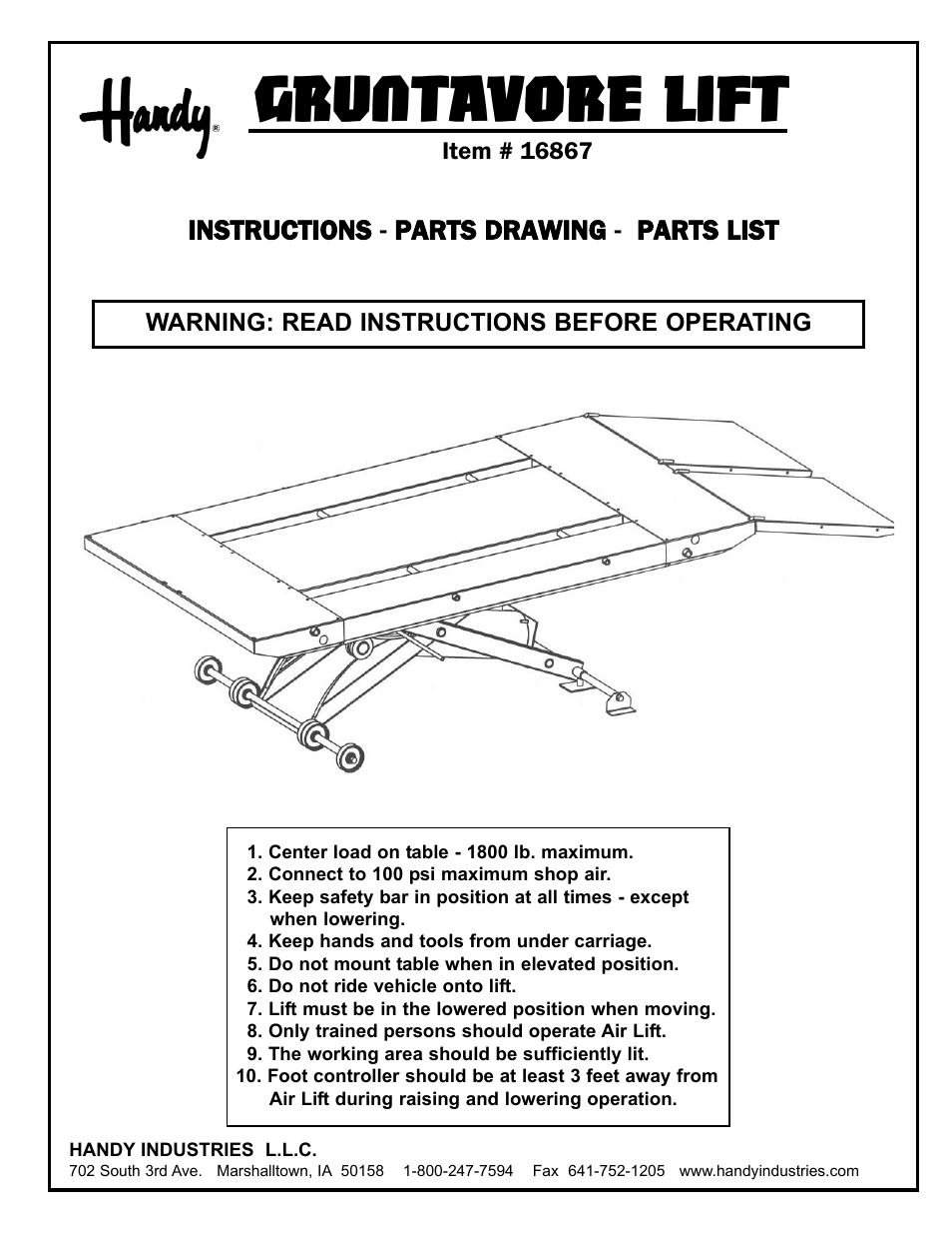 Handy Home Products GRUNTAVORE LIFT 16867 User Manual | 4 pages