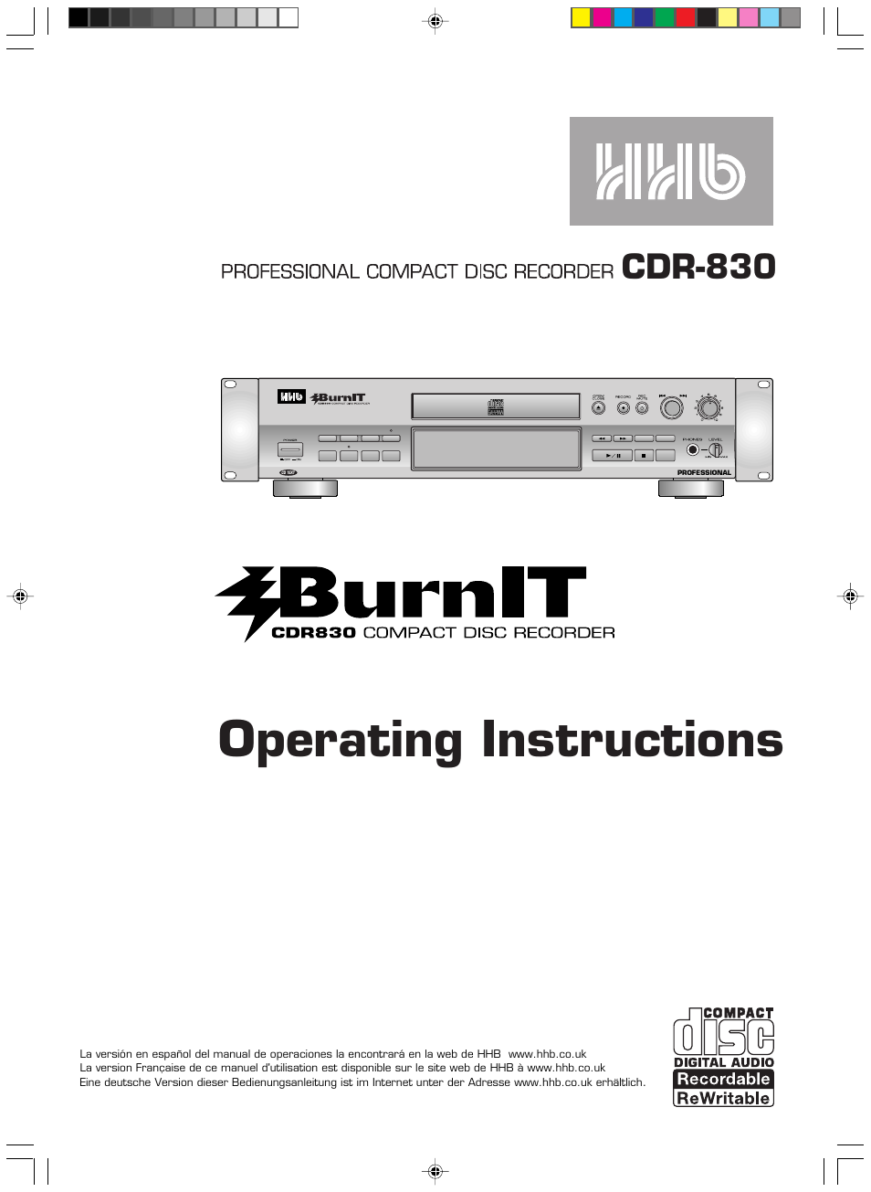 HHB comm CDR-830 User Manual | 44 pages