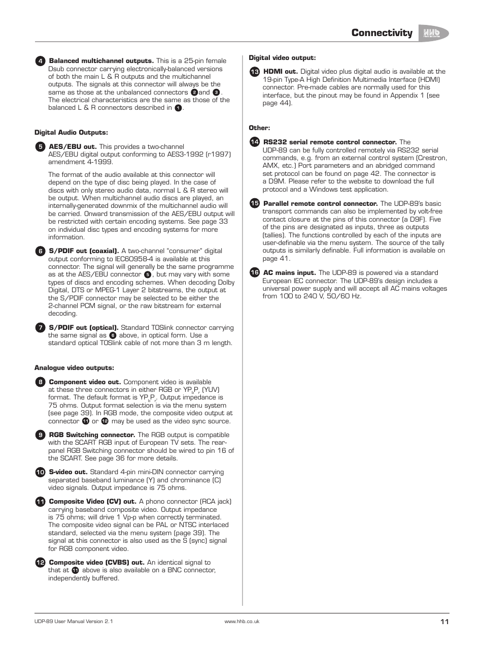 Connectivity | HHB comm UDP-89 User Manual | Page 12 / 50