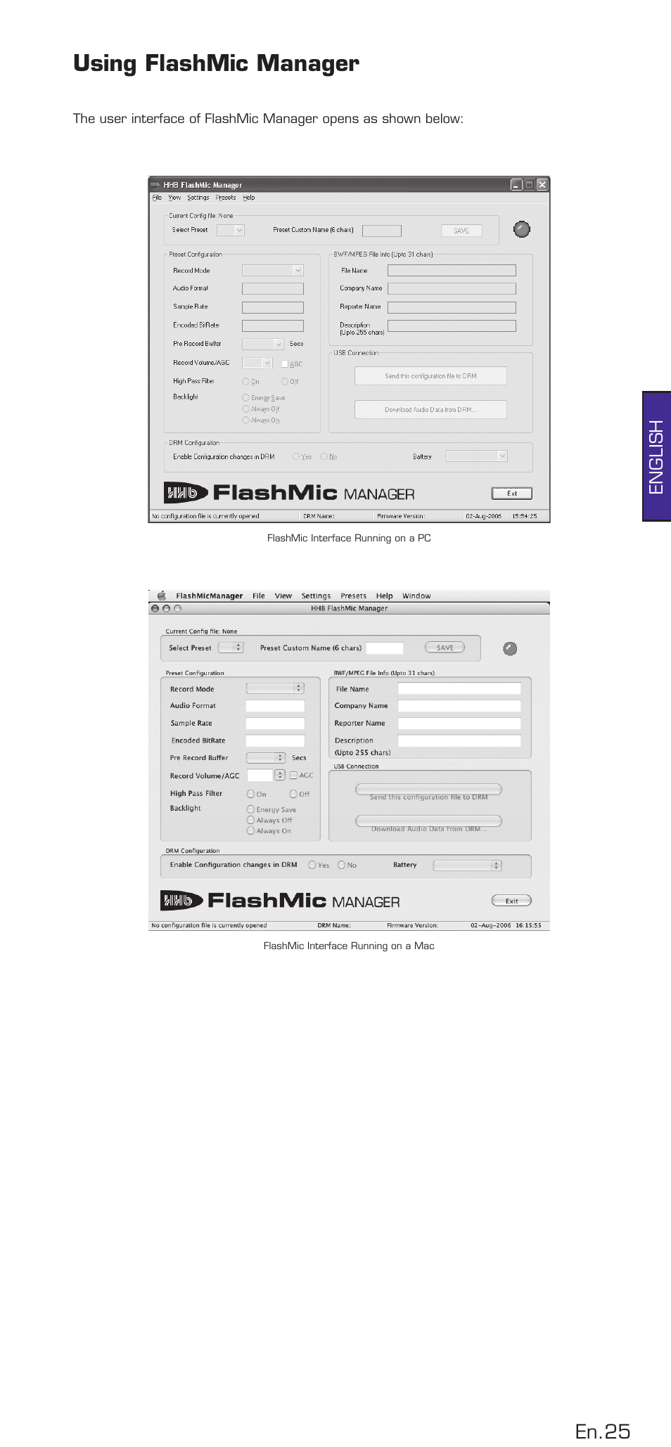 Using flashmic manager, En.5, English | HHB comm DRM85 User Manual | Page 26 / 49