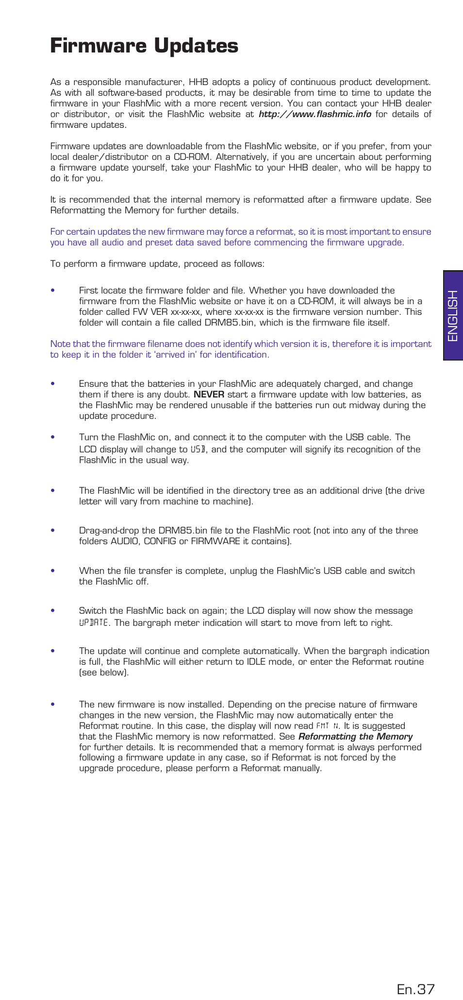 Firmware updates, En.37, English | HHB comm DRM85 User Manual | Page 38 / 49