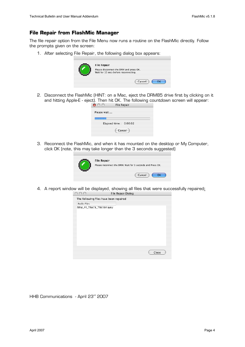 File repair from flashmic manager | HHB comm DRM85 User Manual | Page 49 / 49