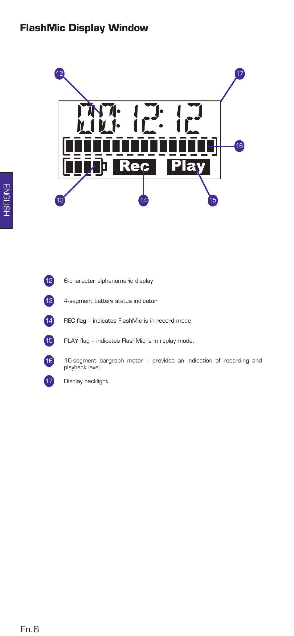 Flashmic display window, Rec play | HHB comm DRM85 User Manual | Page 7 / 49